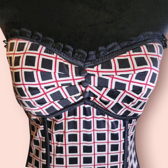 Bebe corset bustier geometric print lace trim strapless top size L - Picture 7 of 9